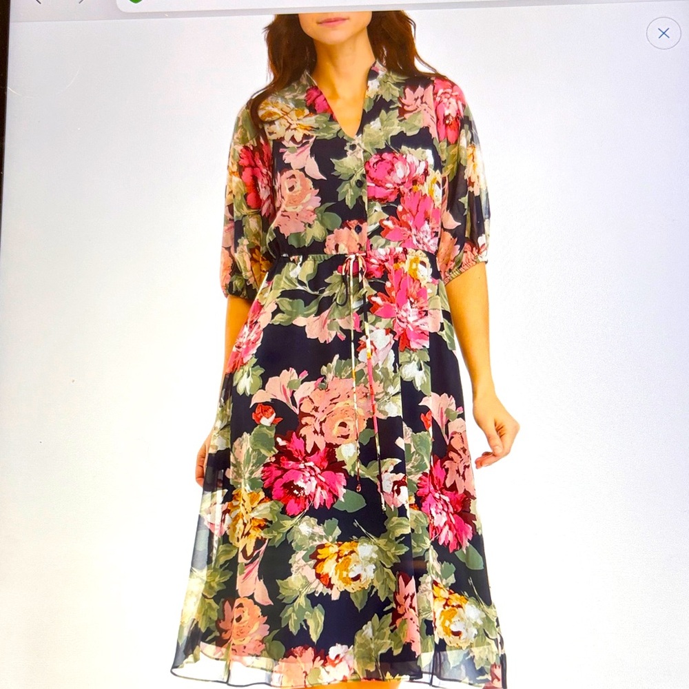 Sandra Darren Multicolor Floral Midi Dress, NWT
